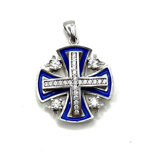 Sterling Silver Enamel Jerusalem Cross Pendant